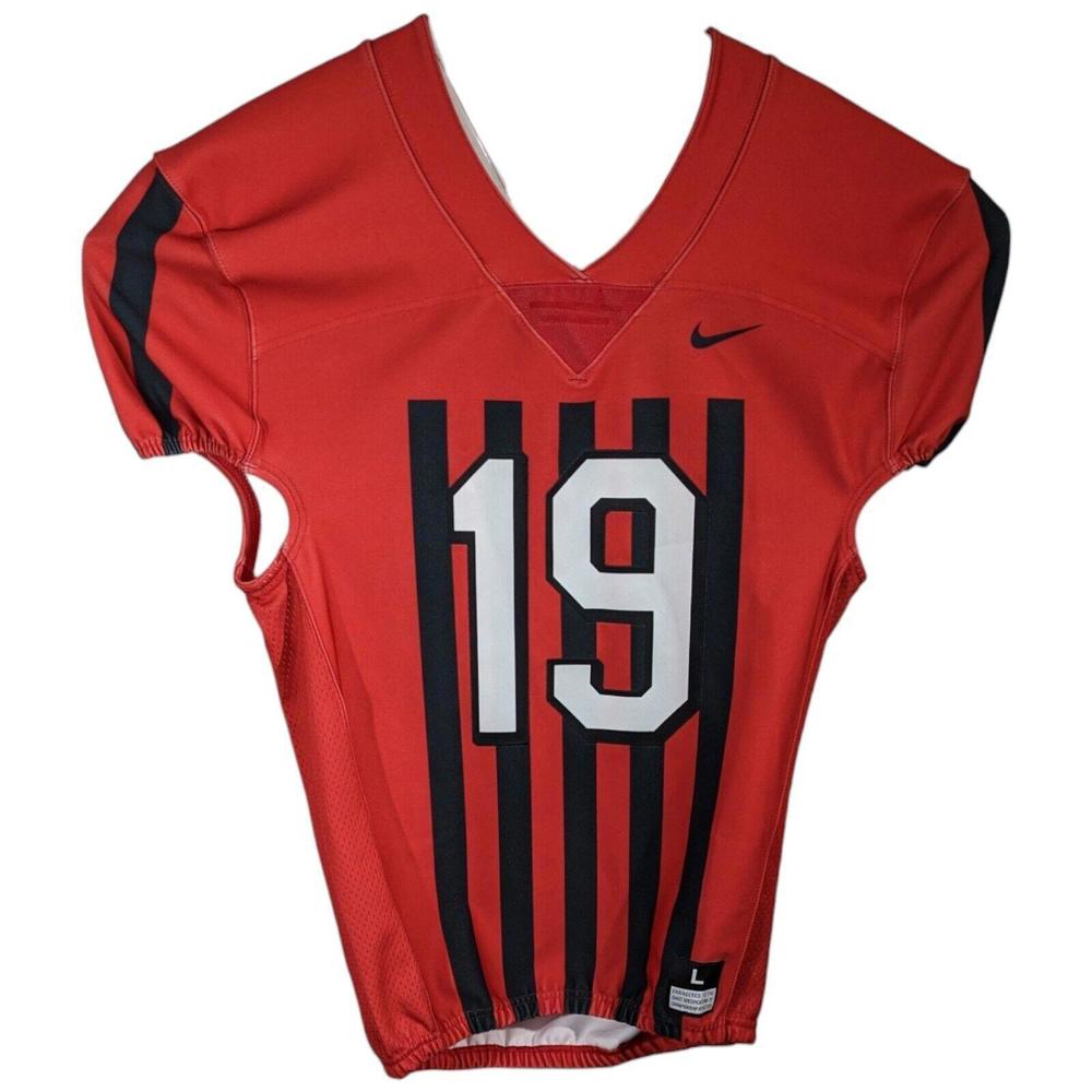 Red Football Jersey #19 Large with Black Stripes New Nike Game Day Practice